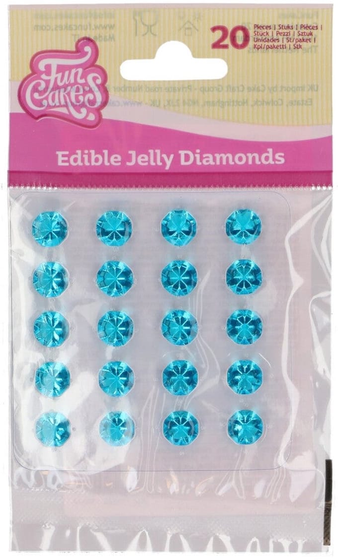 FunCakes Jelly Diamonds - Blauw - pk/20 - Eetbare Taartdecoratie