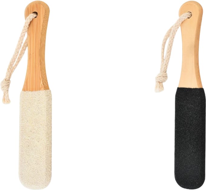 Set van 2 Voetscrubs - Natuurlijk Bamboe Handvat, Wit & Zwart, Voor Dode Huid en Eelt