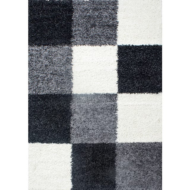 Muratap Basic shaggy geblokt vloerkleed zwart / wit hoogpolig- 60x110 cm