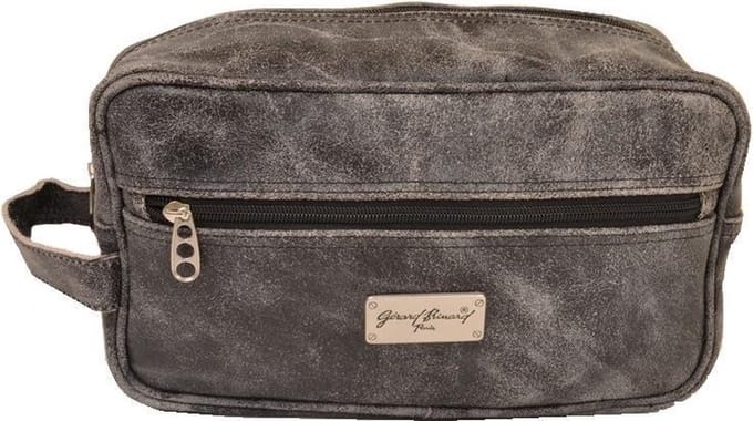 Gérard Brinard toiletbox leren box vaal zwart - 2 ritsen