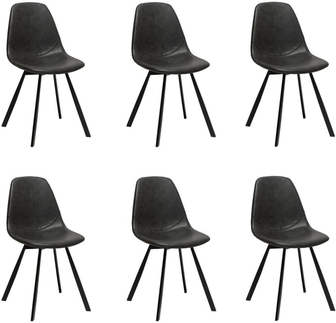 Bronx71® Industriële eetkamerstoel Logan antraciet eco-leer - Eetkamerstoelen set van 6 - stoel
