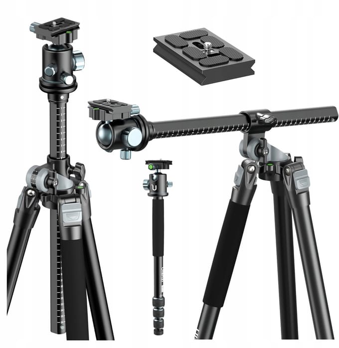 Ulanzi MT-59 premium statief met horizontale/kantelbare arm - 360° panoramische balhoofd - 176 cm werkhoogte - 15 kg belastbaar - Zwart