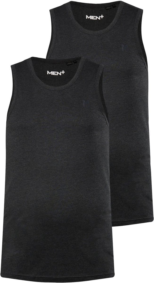 Men Plus - Heren - Tanktop basic set van 2 ronde hals - Zwart - Maat L