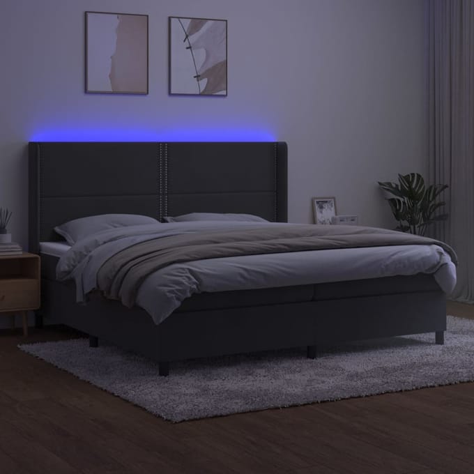 vidaXL - Boxspring - met - matras - en - LED - fluweel - donkergrijs - 200x200 - cm
