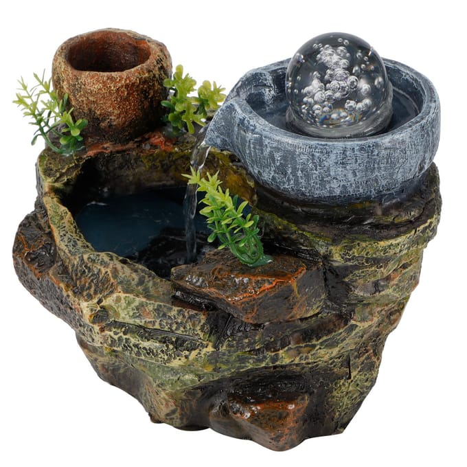 LED Rotstuin Hars Waterfontein DIY Planten Micro Landschap Pot Succulenten Huisdecoratie black