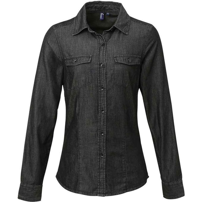 Premier Dames/Dames Denim Jean stijl gestikt overhemd (Zwarte denim)