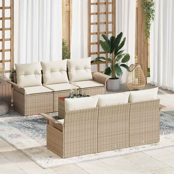 vidaXL - Tuinbank - Set - 7 - st - Beige - en - Crème - poly - rattan