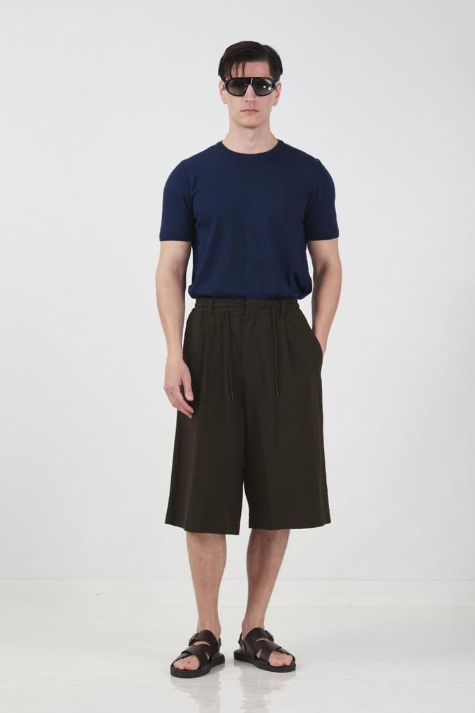 Mid Waist Brede Pijpen Capri Shorts met Touwsluiting