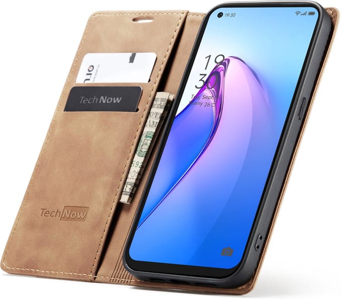Oppo Reno 8 Hoesje - Book Case Leer Slimline Bruin