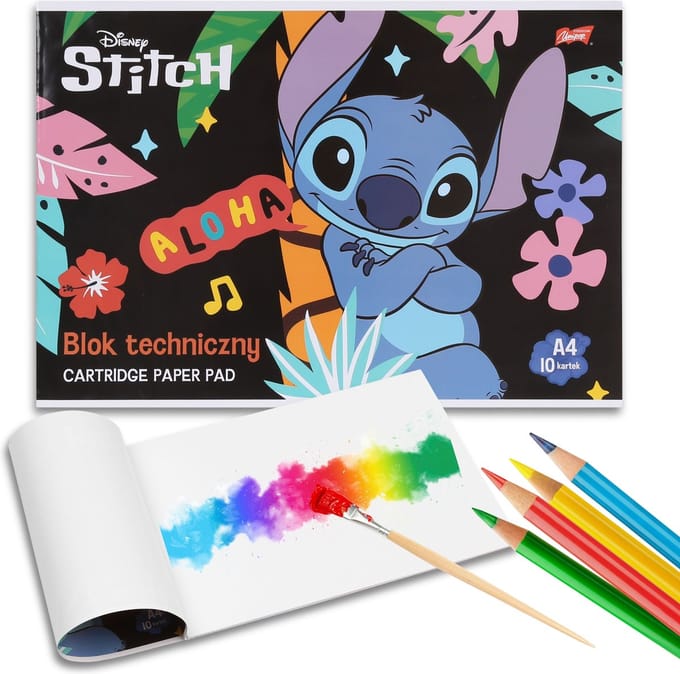 DISNEY Stitch WIT TECHNISCH BLOK, schoolpakket, Witte vellen A4 10 vellen