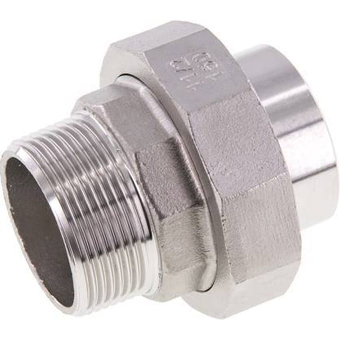 Rechte Aansluiting R1 1/2'' Buitendraad X 48.3mm Laseinde RVS Conische Afdichting 16bar