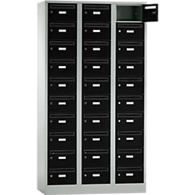 Postverdeelkast, met inwerpgleuf, 3 compartimenten, veiligheidscilinderslot, diepzwart