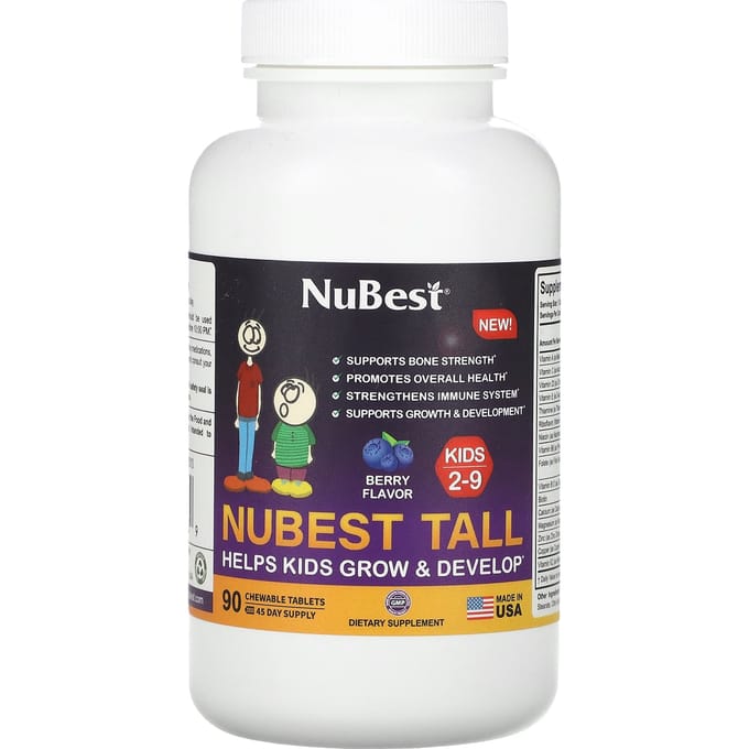 NuBest, lang, voor kinderen van 2 tot 9 jaar oud, bessensmaak, 90 kauwtabletten