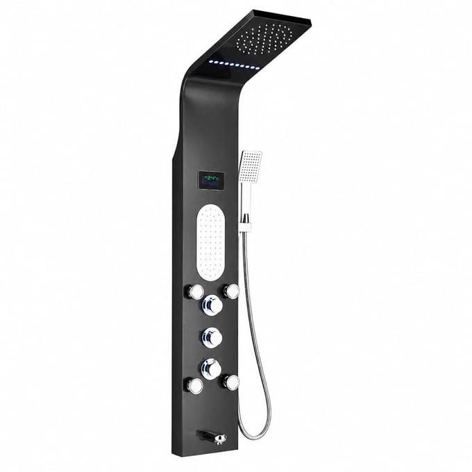 ITRONIQ Douchepaneel Met LED Temperatuur Display - Regendouche Waterval Handdouche Massagejets - RVS Douchekolom - Zwart
