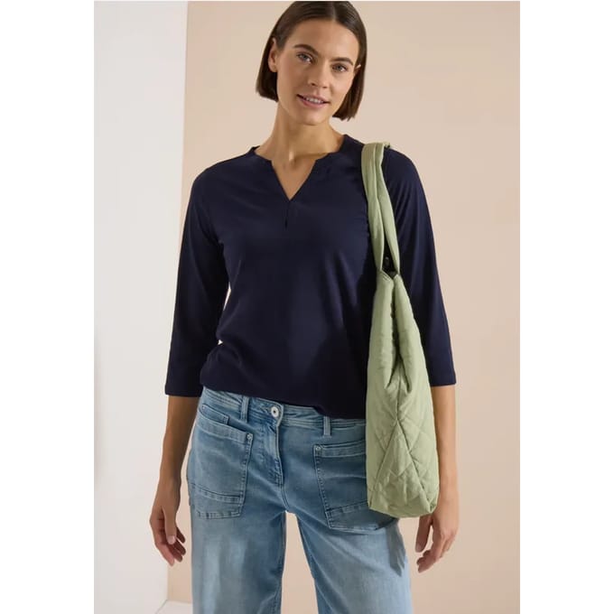 Shirt met 3/4-mouwen, split in de hals en elastische zoom