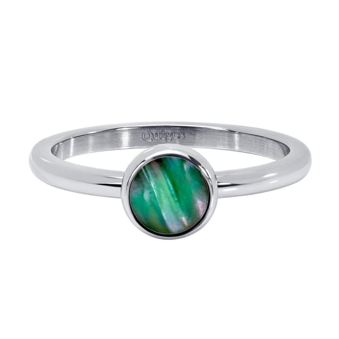 Quiges Stapelring Dames - Vulring - RVS Zilverkleurig met Schelp Groen - Maat 19 - Hoogte 2mm