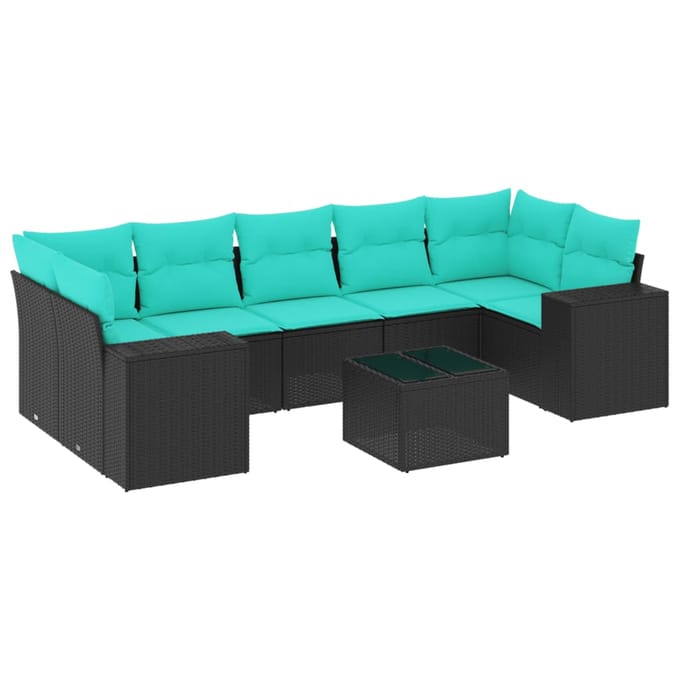 vidaXL - 8-delige - tuinbankset - met - kussens, - zwart - polyrotan