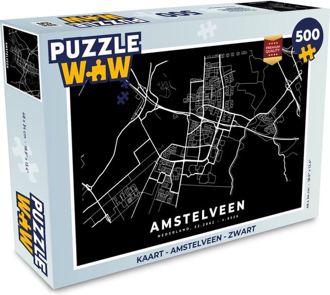 Puzzel Kaart - Amstelveen - Zwart - Legpuzzel - Puzzel 500 stukjes