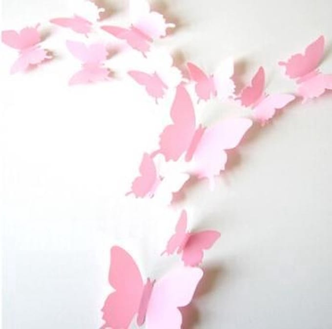 New Age Devi - 3D Vlinders - Muurdecoratie - Effen Roze - Creatieve Decoratie voor de Muur