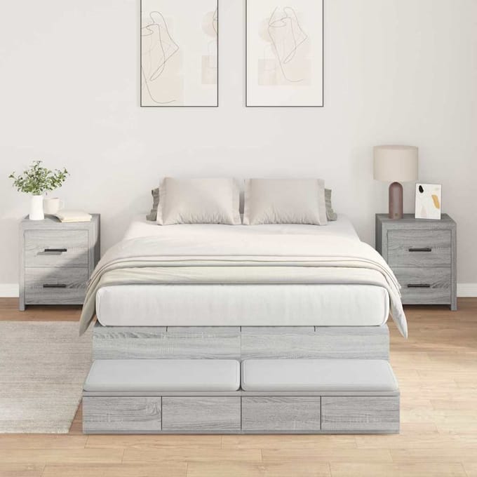 vidaXL - Opbergbedframe - met - lade - Grijs - Sonoma - 120 - cm - Bewerkt - hout