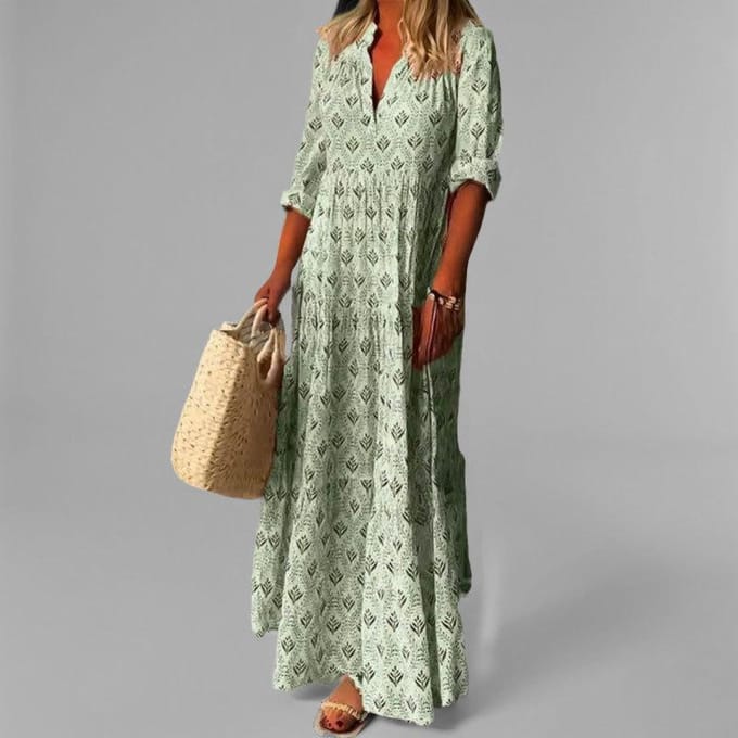 Lente Nieuwe Dameskleding Retro V-hals Temperament Elegant Losse Jurk Lang M gray