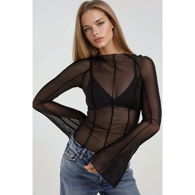 Langemouwen Half Col Transparante Top