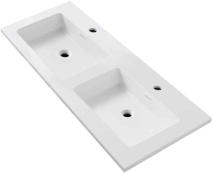 Wonda Square Slim Wastafel – Dubbel – Kunstmarmer – 120x1,6x52,5 cm – Mat Wit