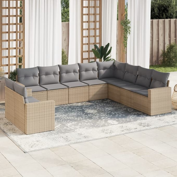 vidaXL - 10-delige - Loungeset - met - kussens - poly - rattan - beige