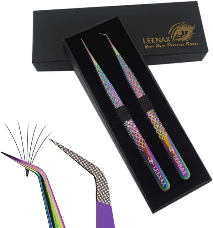 Wimper Pincet Set - Precisie Tools - Wimper Verlenging - Diamond Grip - 2 Stuks - Rainbow