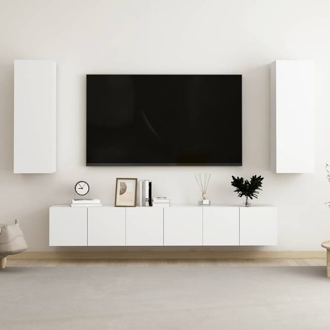 vidaXL - 5-delige - Tv-meubelset - bewerkt - hout - wit