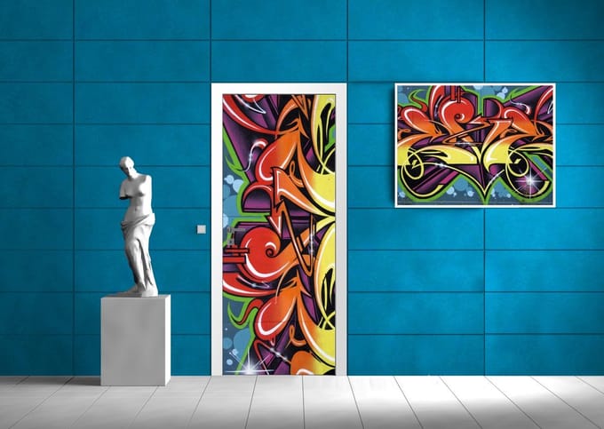 Deursticker Muursticker Graffiti | Rood, Geel | 91x211cm