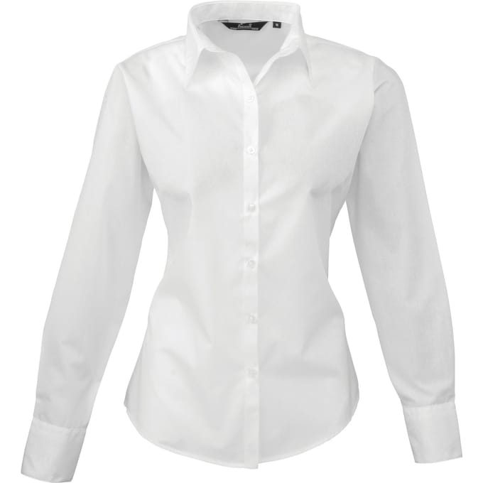 Premier Dames/Dames Popeline Blouse met Lange Mouwen (Wit)