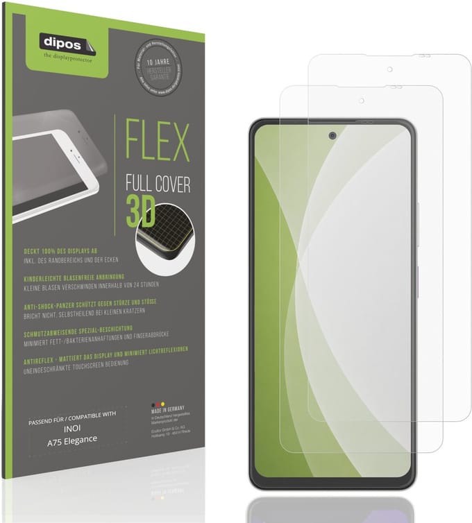dipos FLEX – 2x Matte Screenprotector geschikt voor INOI A75 Elegance | Volledige Schermbescherming | Case-Friendly