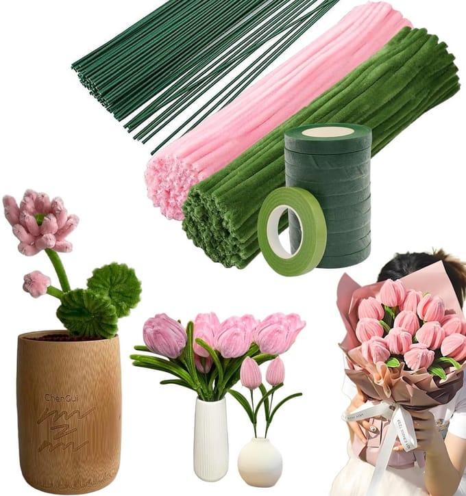 200 Stuks Knutselpijpenragers Bloemendraad 30 cm - Chenille Stelen met Tuinband