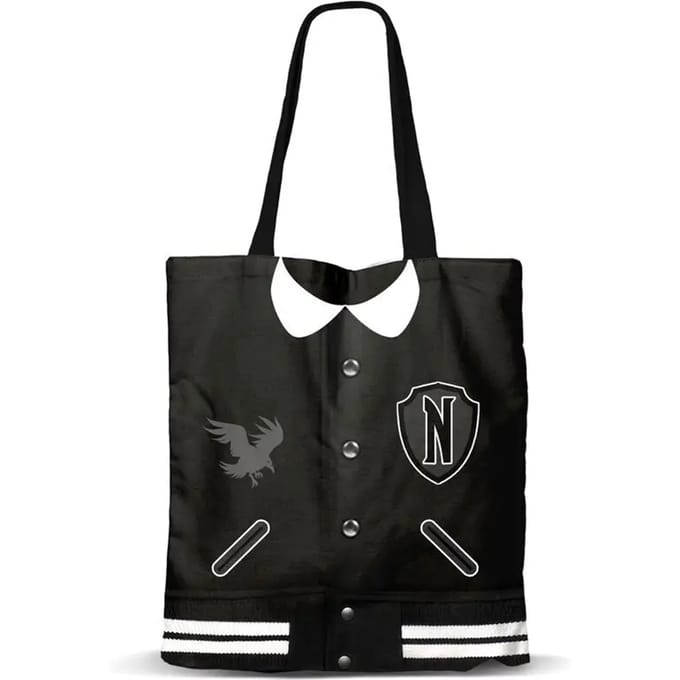 Karactermania - Wednesday - Varsity - Boodschappentas met rits - Shopper - Schoudertas - Handtas- Shopper - zwart