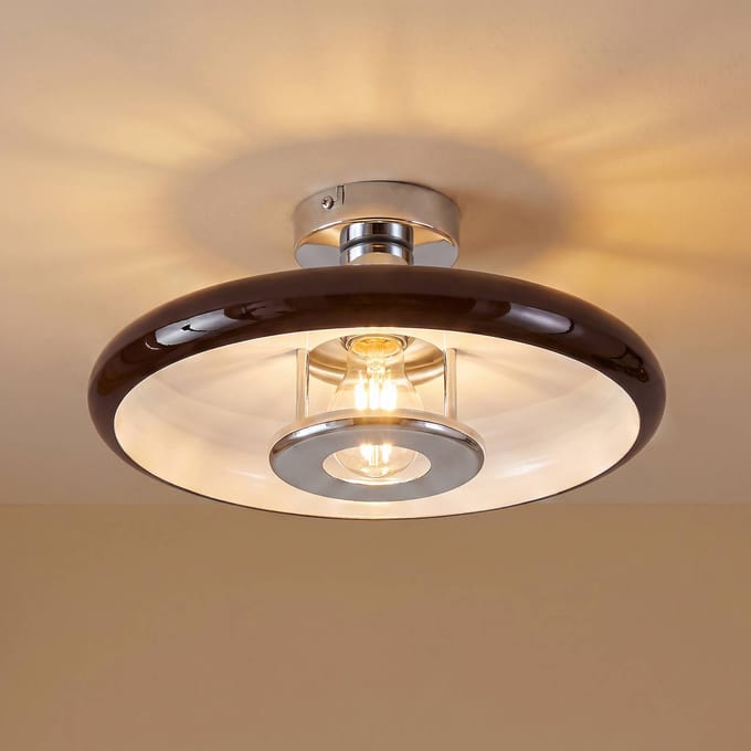 Lindby plafondlamp Branford, retro, Ø 35 cm, bruin, metaal