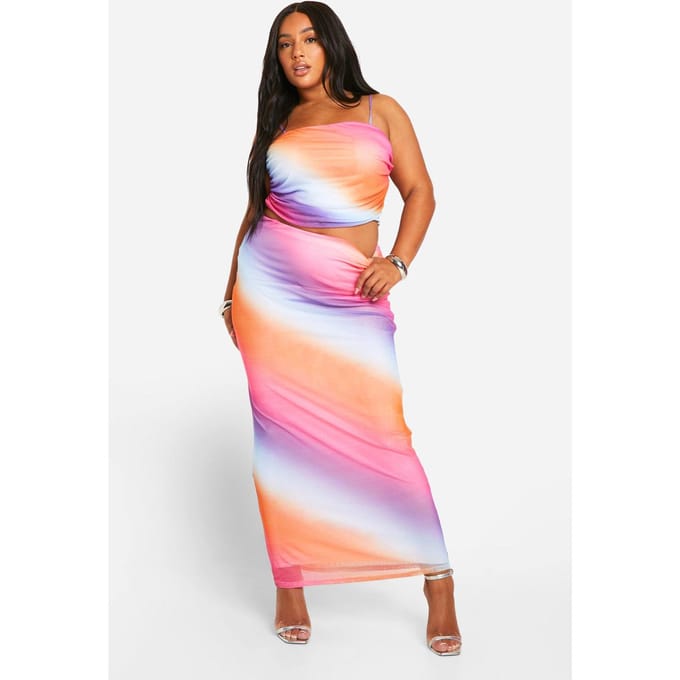 boohoo Dames Plus Mesh Ombre Print Top | Maat: 54