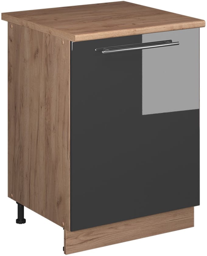 Vicco Wastafelkast Fame-Line, Antraciet Hoogglans/Goudkleurig Eiken, 60 cm