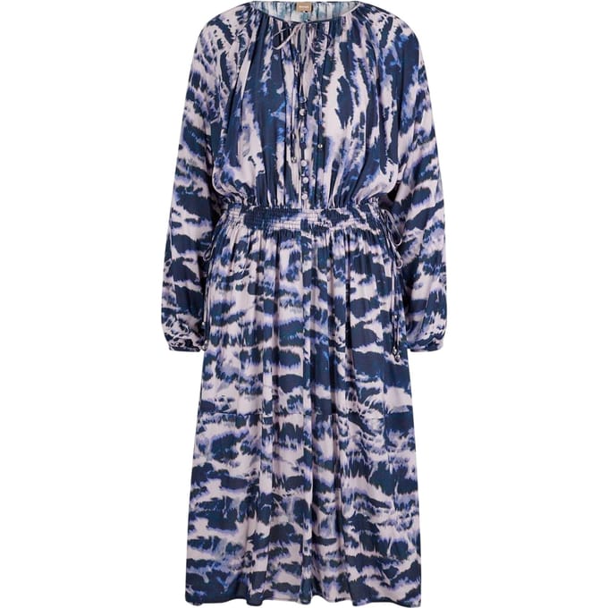 Boss Midi-jurk met elastische tailleband voor dames (Beige/Zwart/Paars)