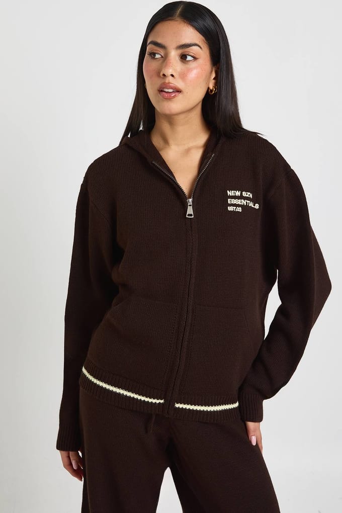 boohoo Dames Ritssluiting Hoodie en Broek Set | Chocolate | Maat: Medium