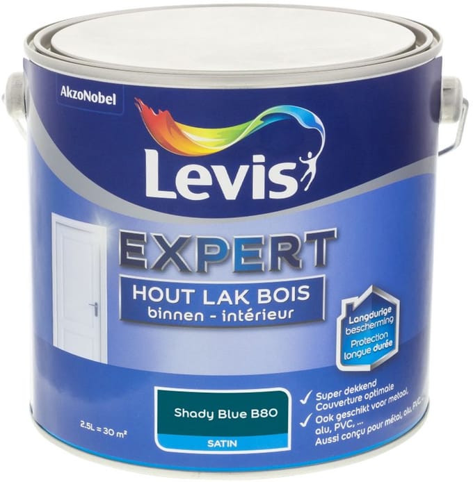 Levis - Expert Hout Lak Binnen Satin Mix - Shady Blue B80 - Mengverf - 2,5 L
