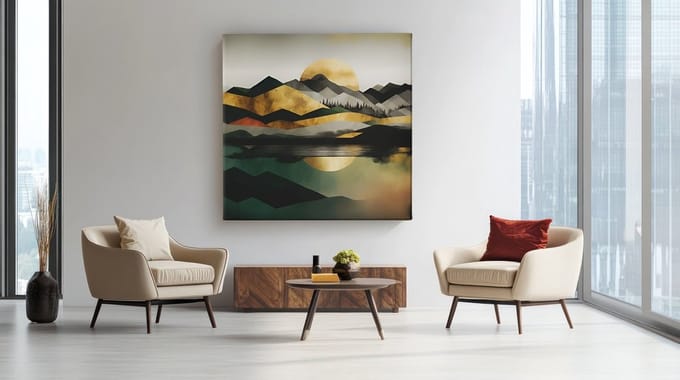 Vierkant Canvas Schilderij - Abstract - Landschappen - Kleurrijk - 100x100x2 cm