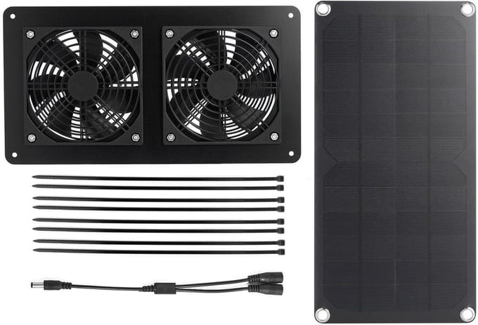 Zonne-ventilator - Dubbele ventilator - Ventilatiehokken - Zonne-energie - 10W - Zwart