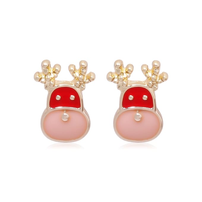 Rendier oorknoppen | rood roze | goud gekleurd