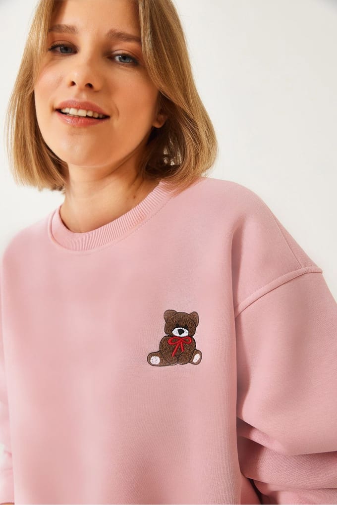 Geborduurd Crop Sweatshirt met Strik