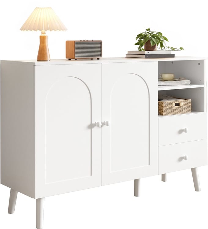 Clruro Dressoir - 118 x 35 x 82 cm - met deuren en reliëffront - PB + MDF - Wit