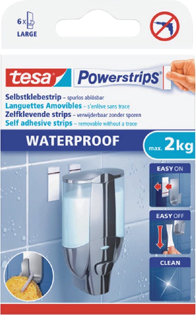 Dubbelzijdige powerstrip tesa waterproof 2kg | 15 stuks