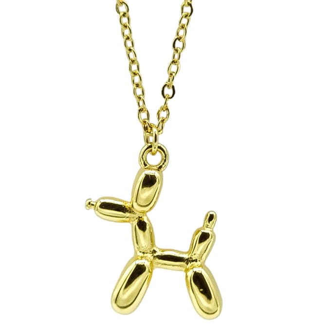 Dames ketting goudkleurig staal met hanger hond ballondier