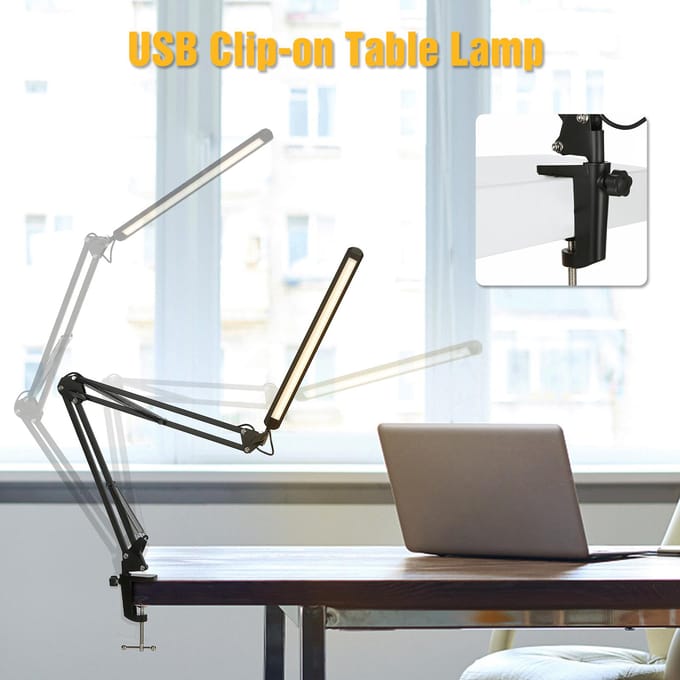 LED Bureaulamp met Klem Oogvriendelijk Dimbaar Leeslamp 3 Kleurmodi & 10 Helderheden zwart