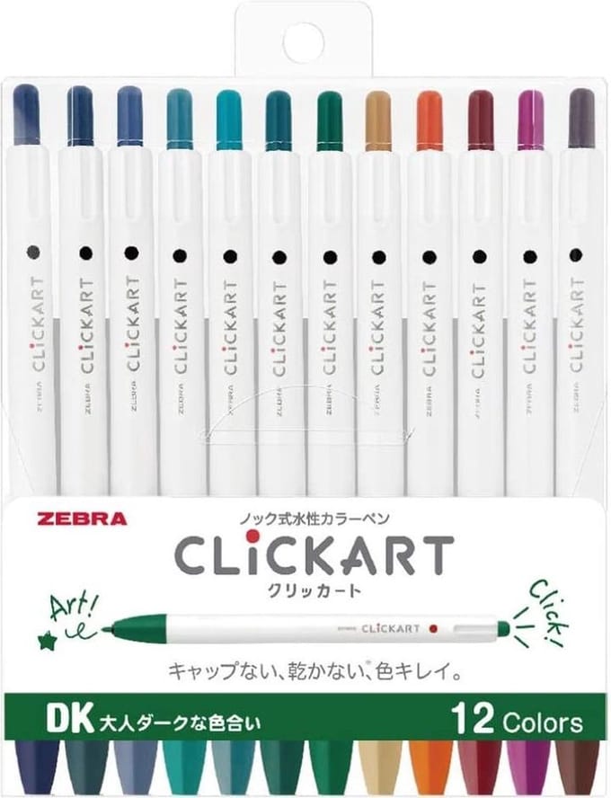Zebra Clickart Knock Sign 0,6mm Pennen Set van 12 Donkere Kleuren